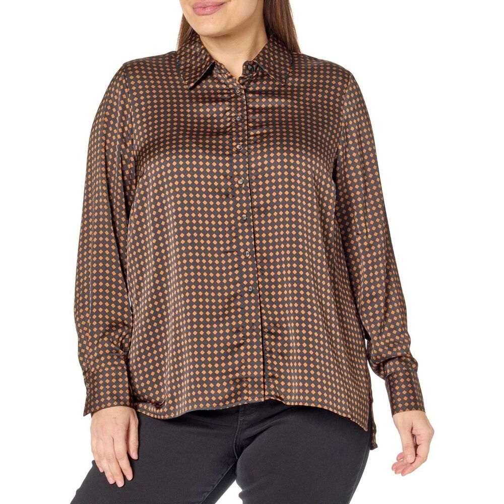 City Chic Mara Abstract Mono Front Button Shirt Boho Checked Size XL